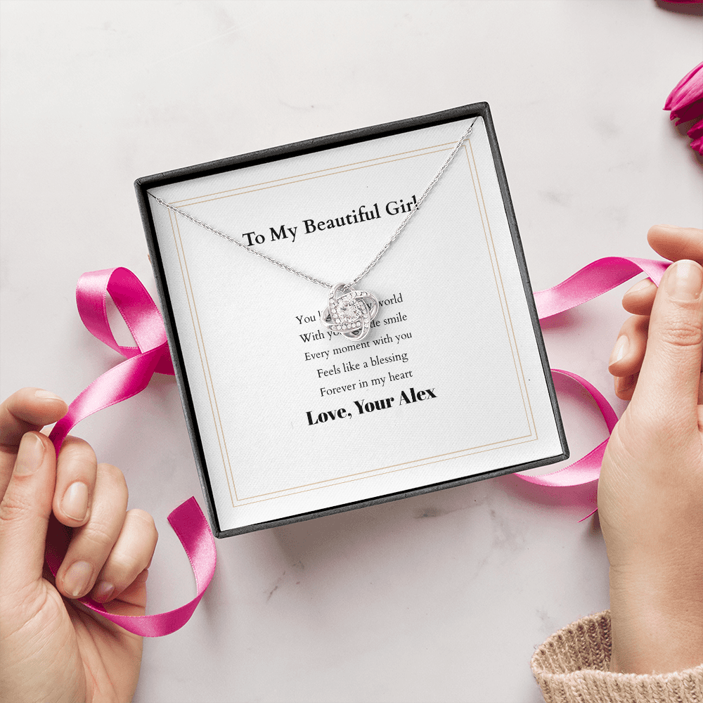 Love Knot Necklace with Custom Message Card – Personalized Gift for Her