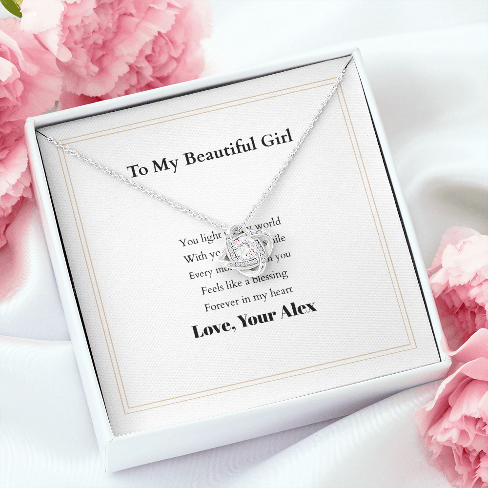 Love Knot Necklace with Custom Message Card – Personalized Gift for Her