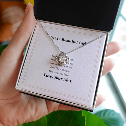 Love Knot Necklace with Custom Message Card – Personalized Gift for Her