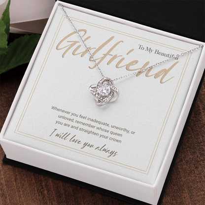 Gold Love Knot Necklace with Message Card – Gift for Girlfriend, Emotional Support Jewelry, Romantic Birthday or Anniversary Gift
