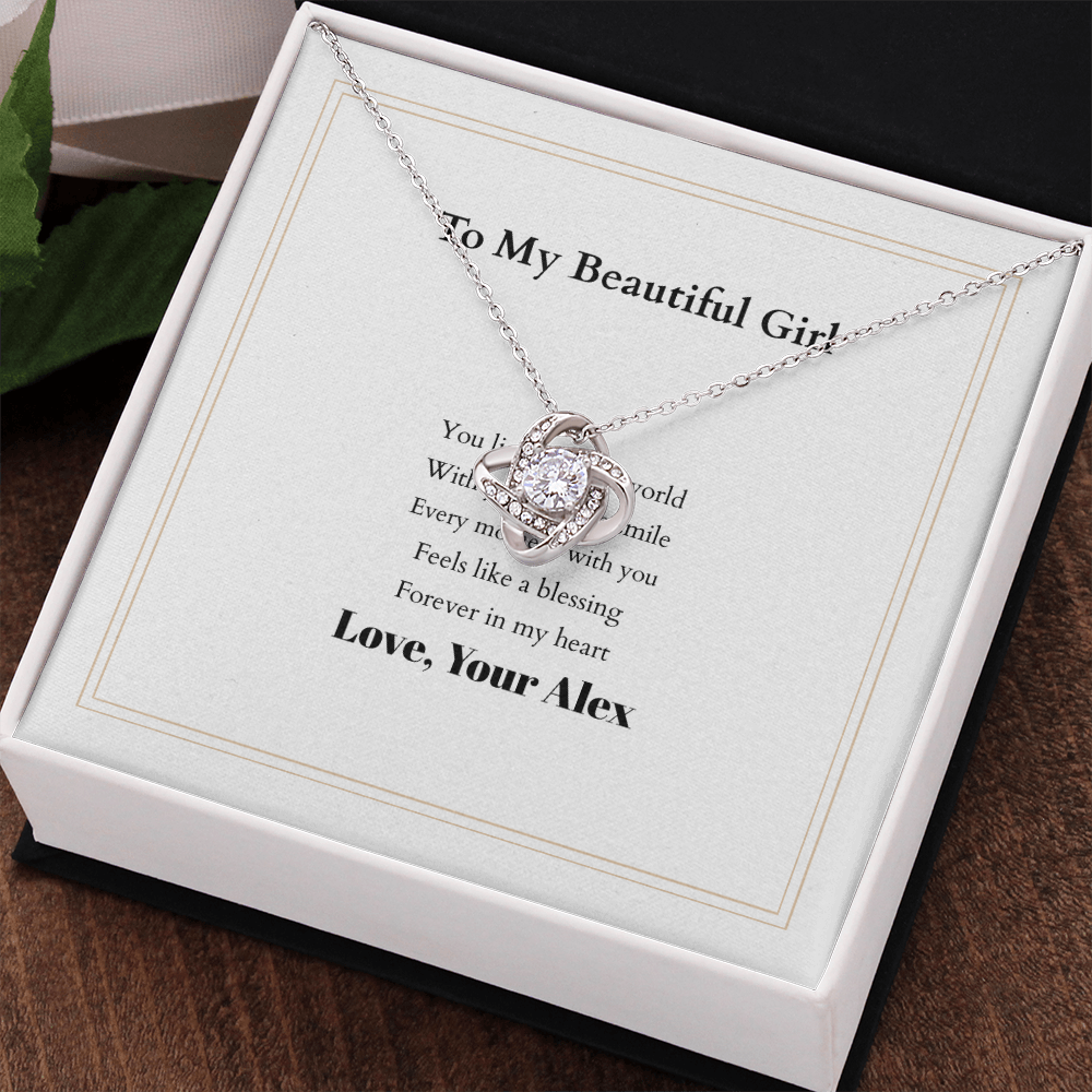 Love Knot Necklace with Custom Message Card – Personalized Gift for Her