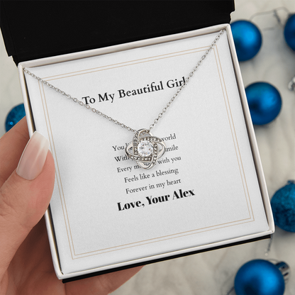 Love Knot Necklace with Custom Message Card – Personalized Gift for Her