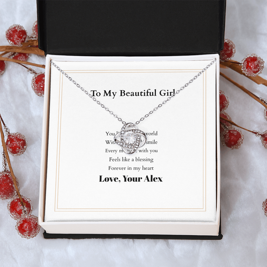 Love Knot Necklace with Custom Message Card – Personalized Gift for Her