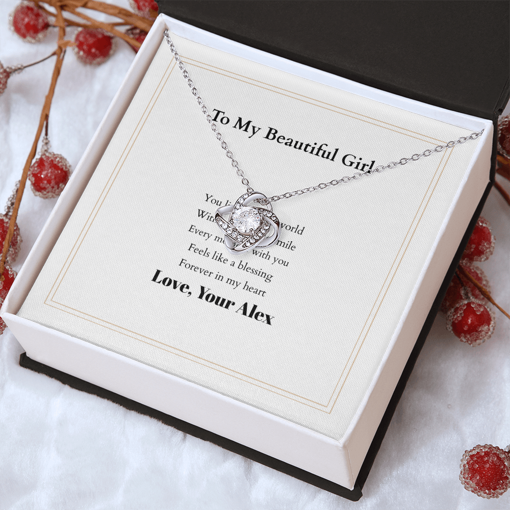 Love Knot Necklace with Custom Message Card – Personalized Gift for Her
