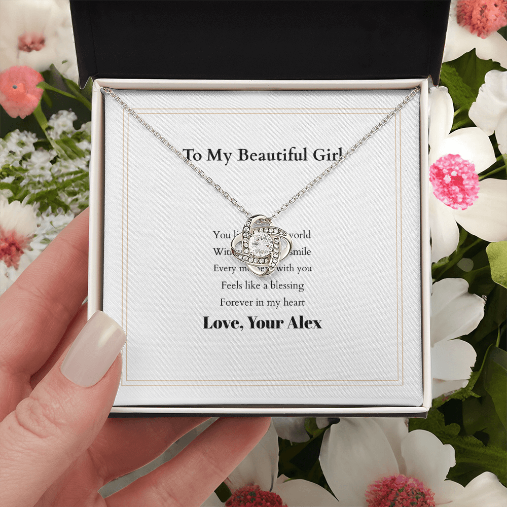 Love Knot Necklace with Custom Message Card – Personalized Gift for Her