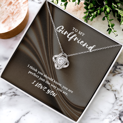 To My Girlfriend” Love Knot Necklace – Romantic Gift with Message Card