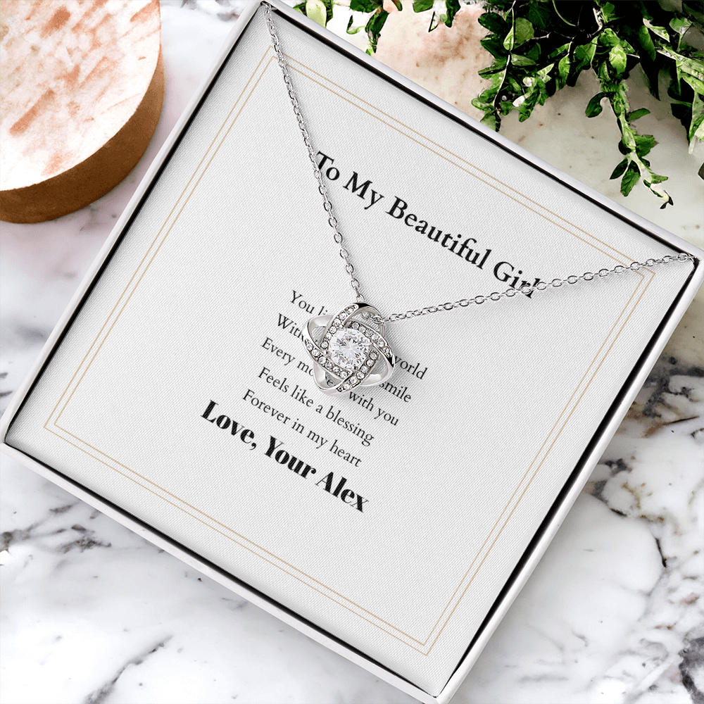 Love Knot Necklace with Custom Message Card – Personalized Gift for Her