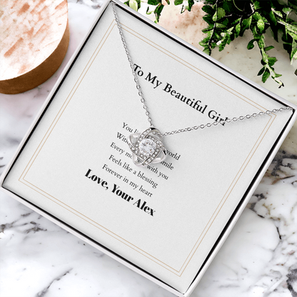 Love Knot Necklace with Custom Message Card – Personalized Gift for Her