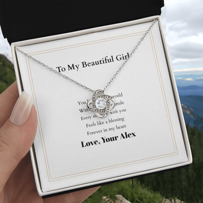 Love Knot Necklace with Custom Message Card – Personalized Gift for Her