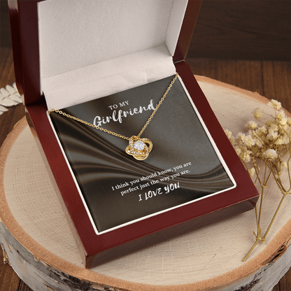To My Girlfriend” Love Knot Necklace – Romantic Gift with Message Card
