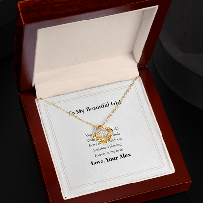 Love Knot Necklace with Custom Message Card – Personalized Gift for Her