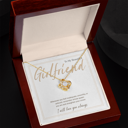 Gold Love Knot Necklace with Message Card – Gift for Girlfriend, Emotional Support Jewelry, Romantic Birthday or Anniversary Gift