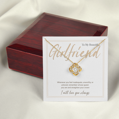 Gold Love Knot Necklace with Message Card – Gift for Girlfriend, Emotional Support Jewelry, Romantic Birthday or Anniversary Gift