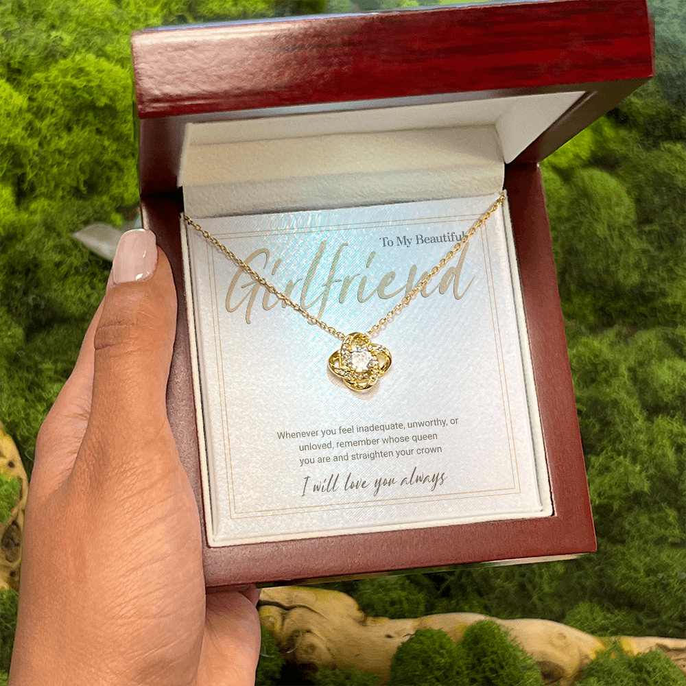 Gold Love Knot Necklace with Message Card – Gift for Girlfriend, Emotional Support Jewelry, Romantic Birthday or Anniversary Gift