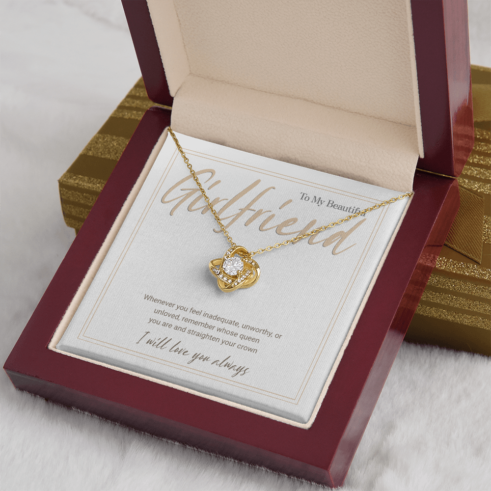 Gold Love Knot Necklace with Message Card – Gift for Girlfriend, Emotional Support Jewelry, Romantic Birthday or Anniversary Gift