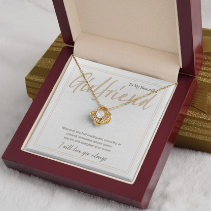 Gold Love Knot Necklace with Message Card – Gift for Girlfriend, Emotional Support Jewelry, Romantic Birthday or Anniversary Gift