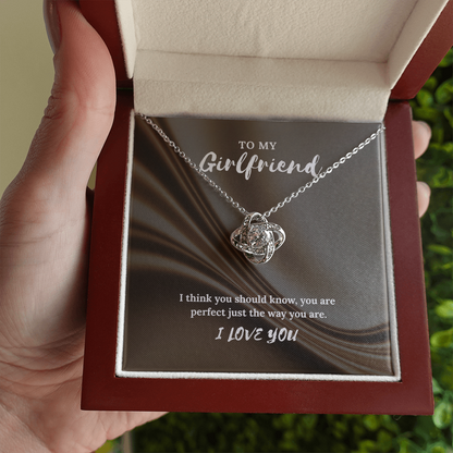 To My Girlfriend” Love Knot Necklace – Romantic Gift with Message Card