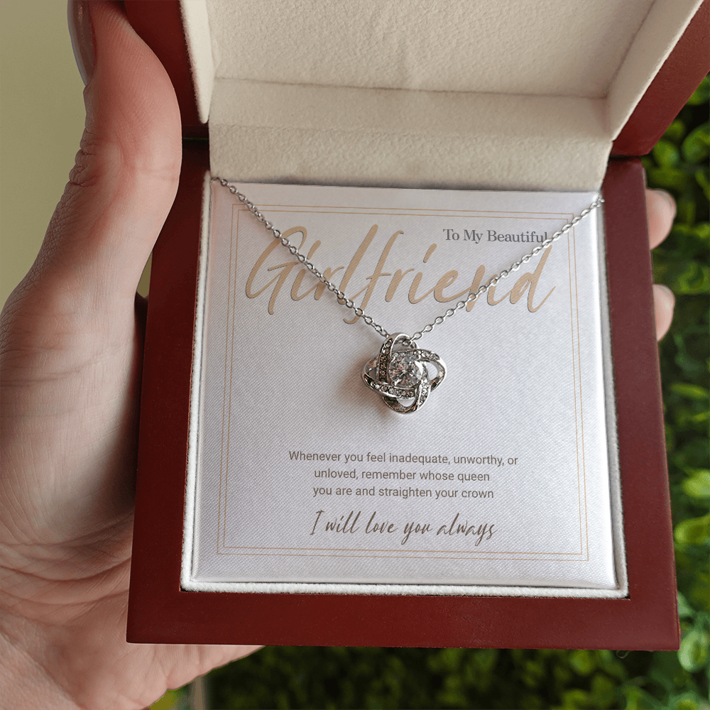 Gold Love Knot Necklace with Message Card – Gift for Girlfriend, Emotional Support Jewelry, Romantic Birthday or Anniversary Gift