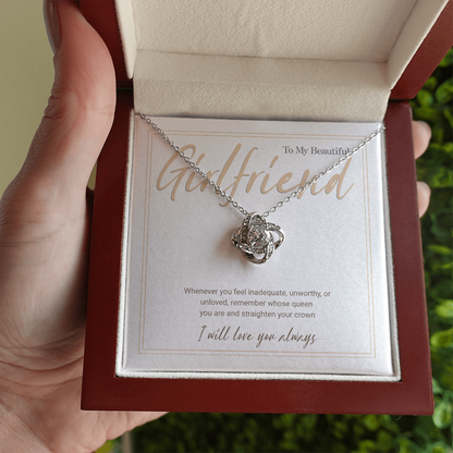 Gold Love Knot Necklace with Message Card – Gift for Girlfriend, Emotional Support Jewelry, Romantic Birthday or Anniversary Gift