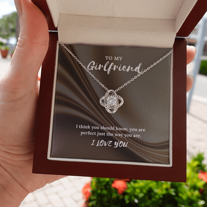 To My Girlfriend” Love Knot Necklace – Romantic Gift with Message Card