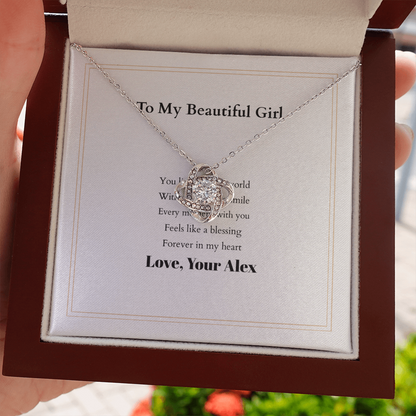 Love Knot Necklace with Custom Message Card – Personalized Gift for Her