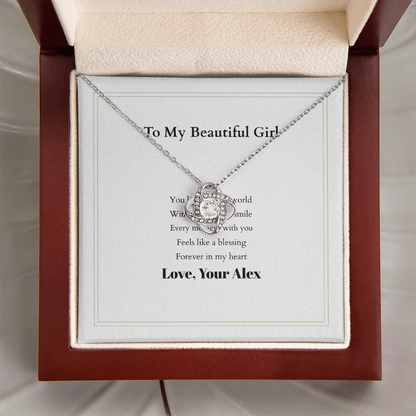 Love Knot Necklace with Custom Message Card – Personalized Gift for Her
