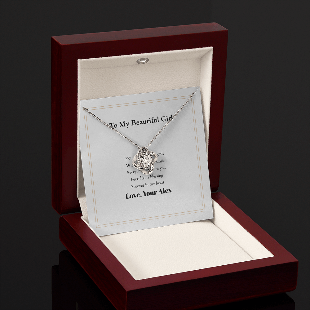 Love Knot Necklace with Custom Message Card – Personalized Gift for Her