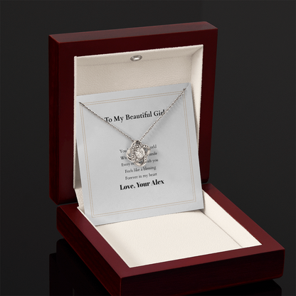Love Knot Necklace with Custom Message Card – Personalized Gift for Her