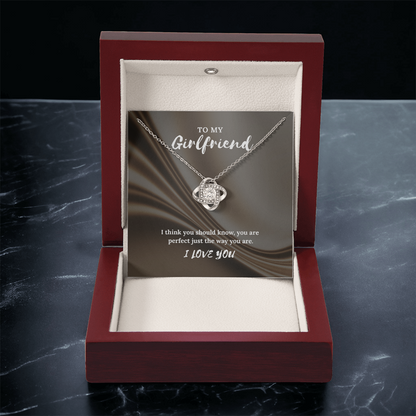 To My Girlfriend” Love Knot Necklace – Romantic Gift with Message Card