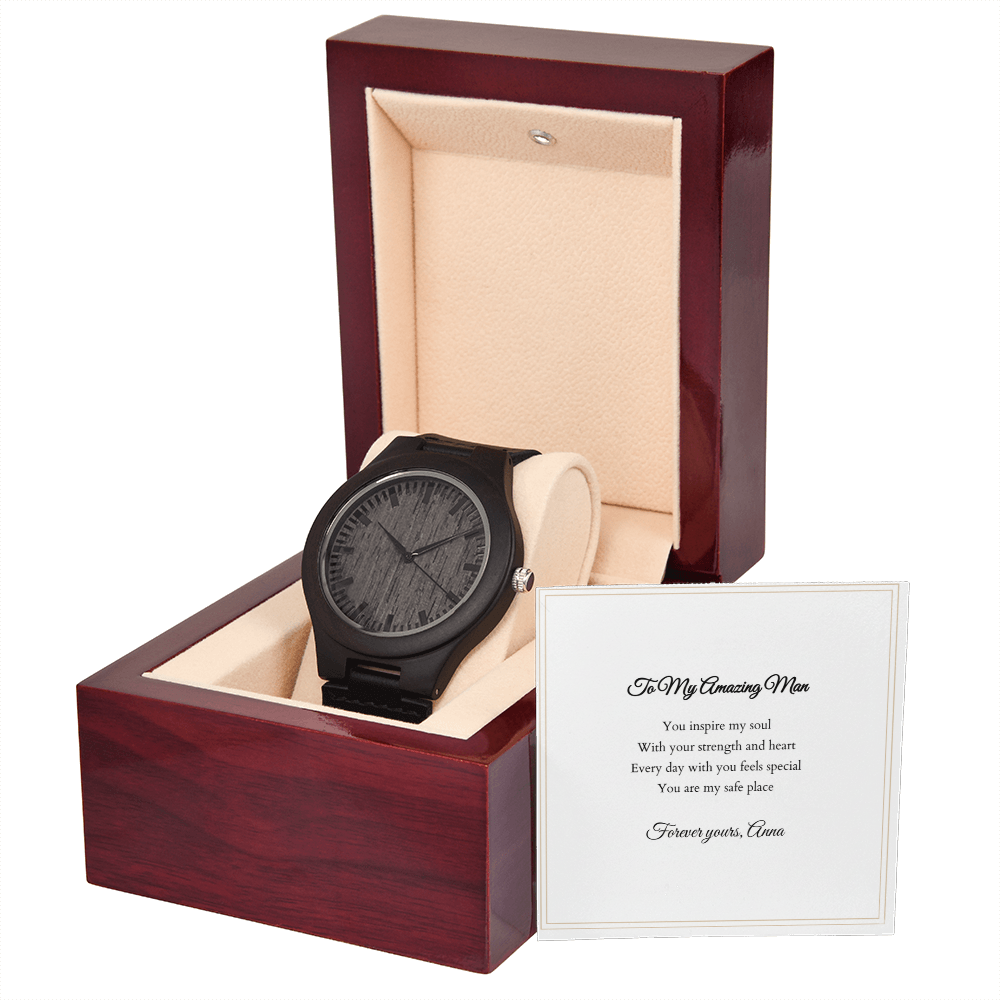 Wooden Watch — with Personalized Message Card