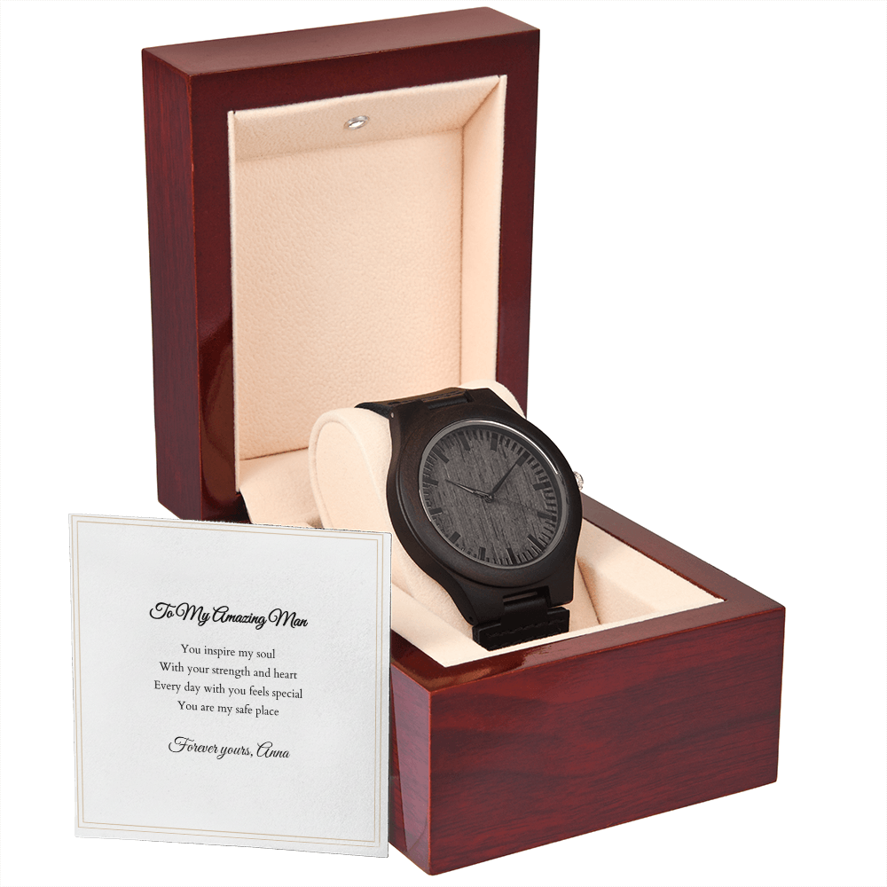 Wooden Watch — with Personalized Message Card