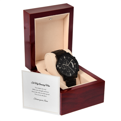 Black Chronograph Watch — with Personalized Message Card
