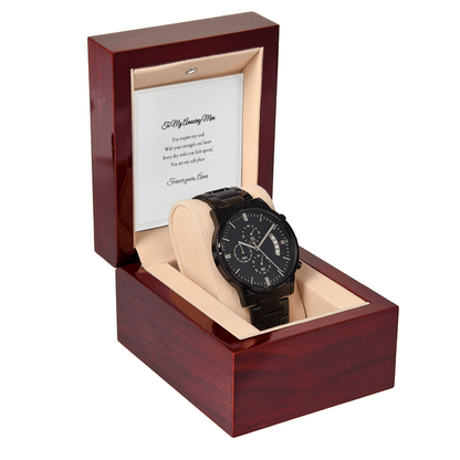 Black Chronograph Watch — with Personalized Message Card
