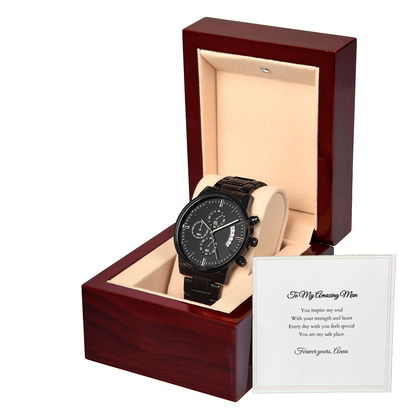 Black Chronograph Watch — with Personalized Message Card