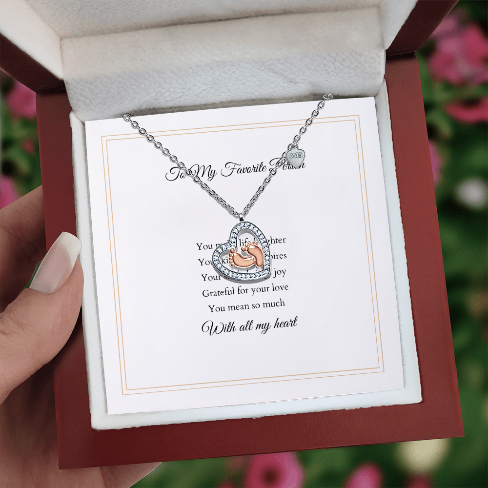 The Baby Feet Heart Necklace with Custom Message Card