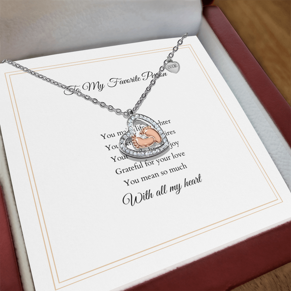 The Baby Feet Heart Necklace with Custom Message Card
