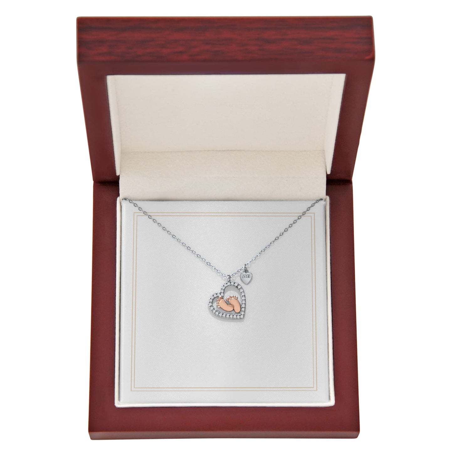 The Baby Feet Heart Necklace with Custom Message Card